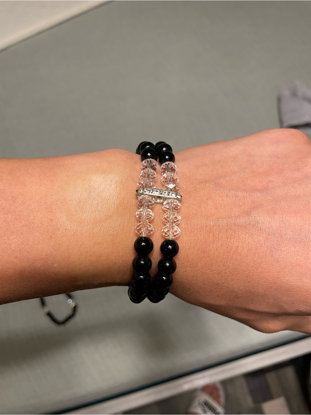 Elegant Black and Clear Beaded Stretch Bracelet - Brand Unspecified